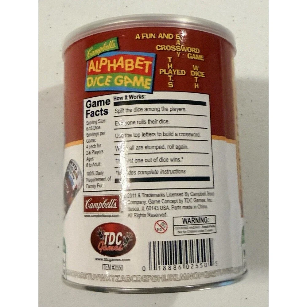 TDC Games Campbell's Alphabet Dice Word Game- New/Sealed